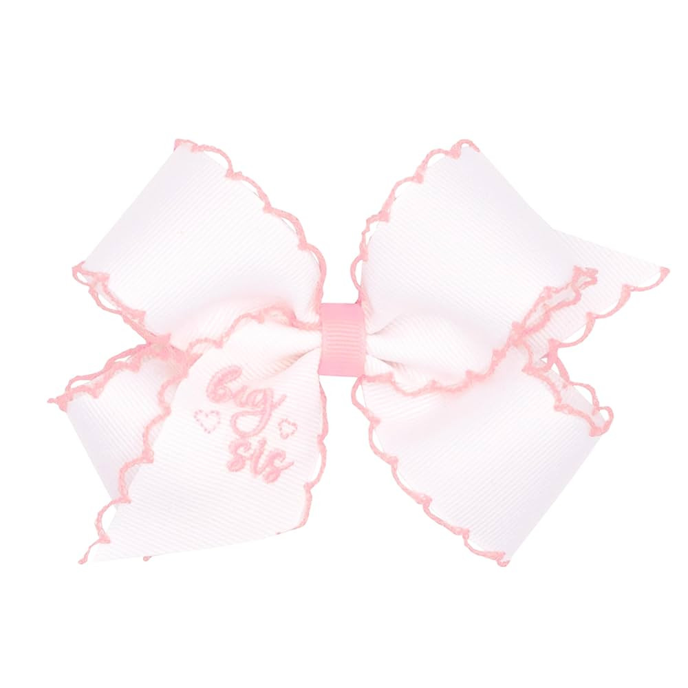 Wee Ones Girls' Grosgrain Hair Bow with Light Pink Moonstitch Edge, "Big Sis" Embroidery, Medium | Amazon (US)