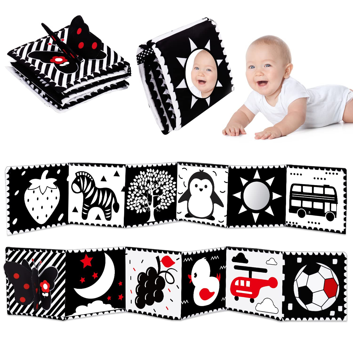 Black and White High Contrast Baby Toys 0-6 6-12 Months Soft Book for Newborn Brain Development T... | Amazon (US)