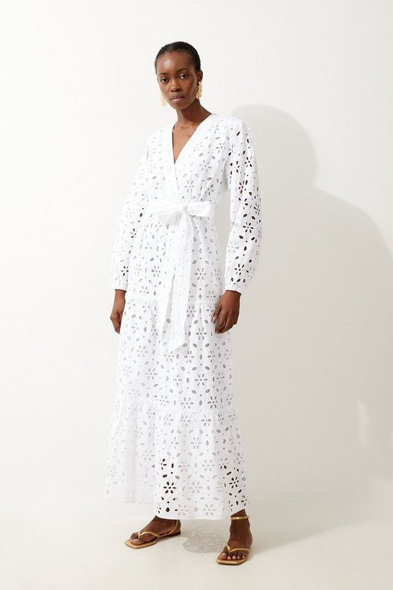 Cotton Broderie Woven Maxi Dress | Karen Millen UK + IE + DE + NL