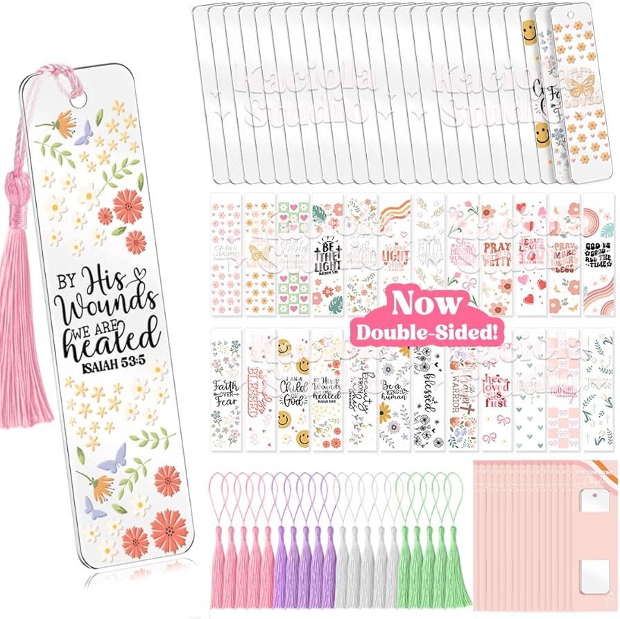 Kaciola 24PCS Acrylic Bookmark Blanks with 24PCS Faith Theme UV DTF Stickers and 4 Colors Tassels... | Amazon (US)