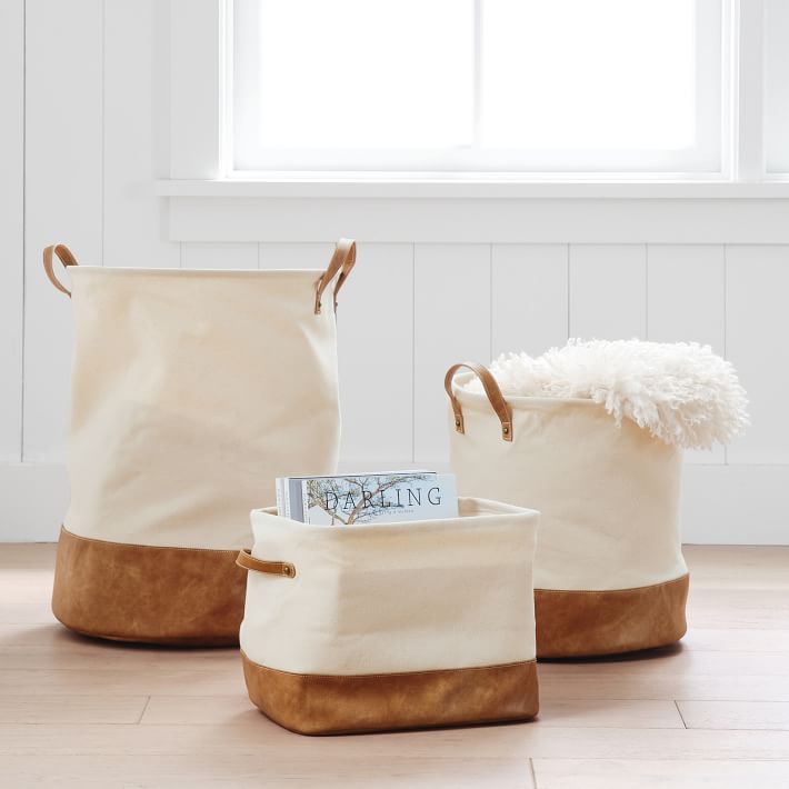 Vegan Leather Trim Canvas Bins | Pottery Barn Teen