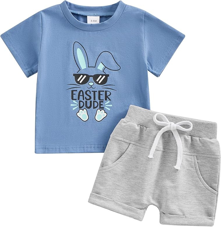 Hnyenmcko Toddler Baby Boy Easter Outfits Bunny Letter Print Short Sleeve T-Shirt and Casual Shor... | Amazon (US)