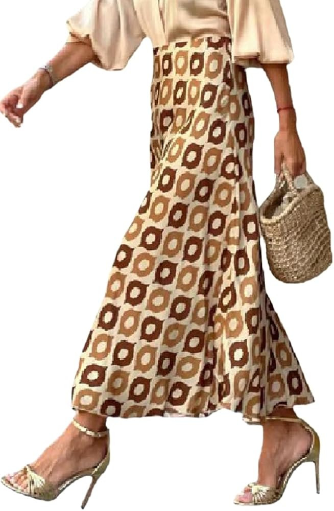 Wuitrie Polka Dot Skirt for Women Summer Casual Trendy Printed High Waist Long Skirts | Amazon (US)