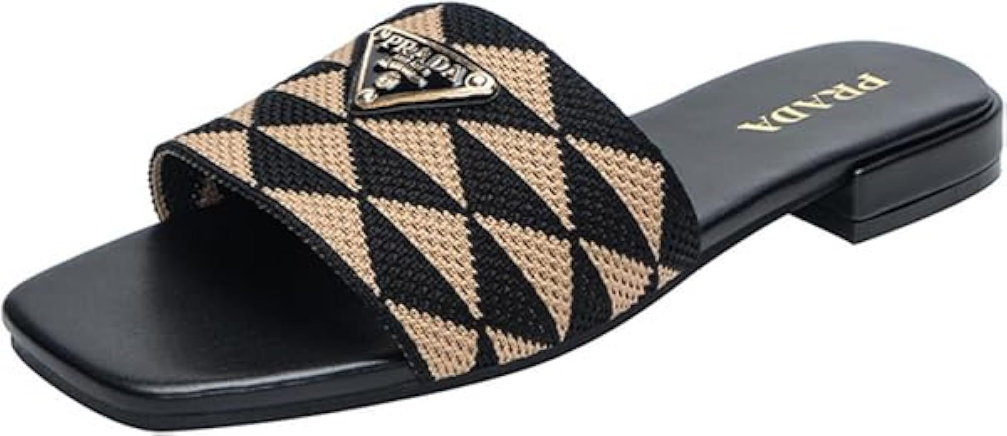 Women's Embroidered Slides Square Open Toe Sandals Casual Beach Flats Sandals Summer Slippers | Amazon (US)