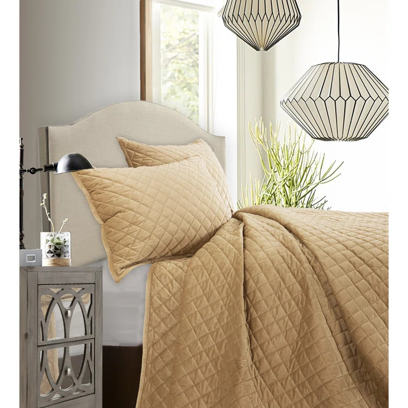 Velvet Diamond Quilted Classic Modern Contemporary 3 Piece Quilt Set | Wayfair North America