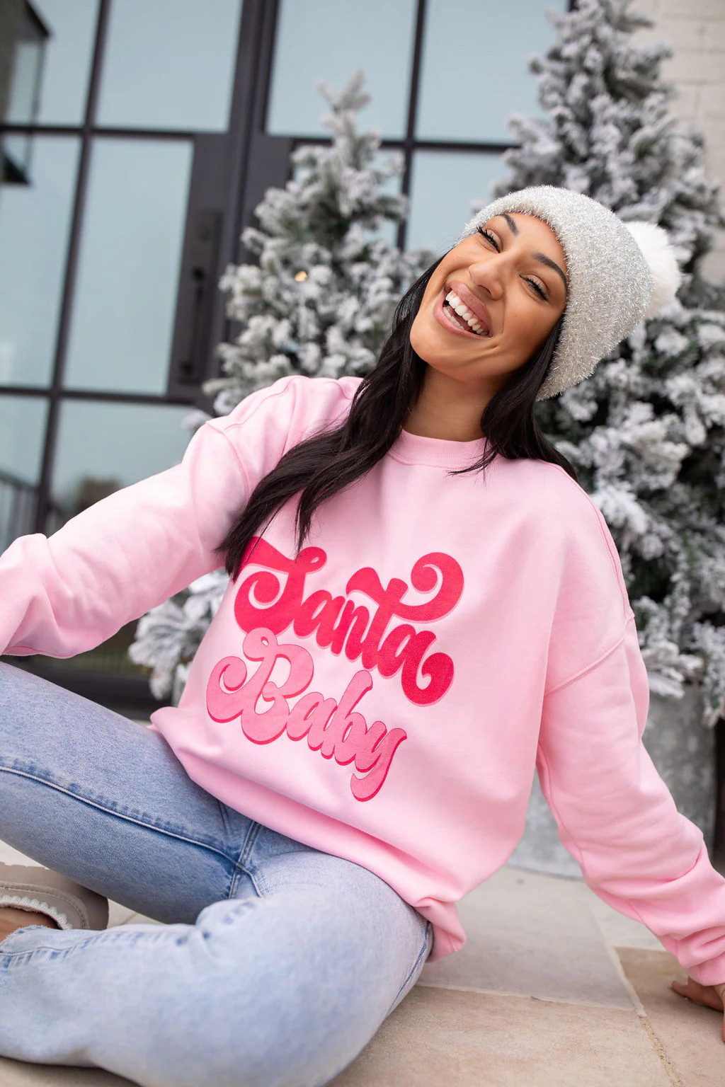 Santa Baby Light Pink Graphic Sweatshirt | Pink Lily