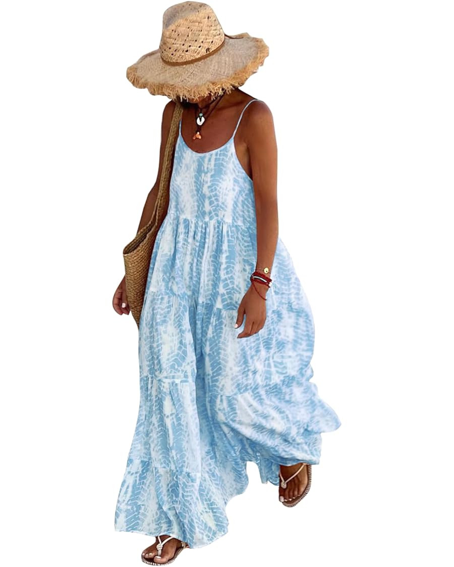 PRETTYGARDEN Women Summer Dresses 2025 Spaghetti Strap Scoop Neck Floral Maxi Dress Flowy Boho Lo... | Amazon (US)