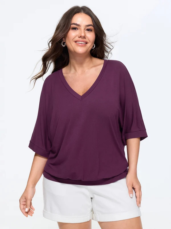Supersoft Stretchy V-Neck Plain T-Shirt | Bloomchic