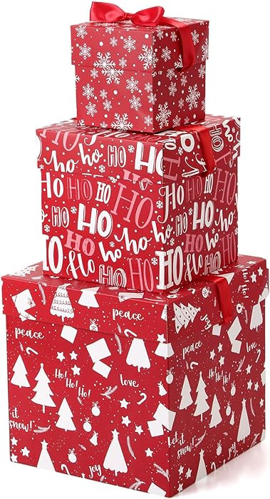 TecUnite 3 Pcs Christmas Stackable Nesting Gift Boxes Christmas Decorative Boxes with Lids for Pr... | Amazon (US)