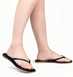 FITORY Womens Flip Flops, Square Open Toe Leather Thong Sandals, Comfortable and Dressy Flat Slid... | Amazon (US)