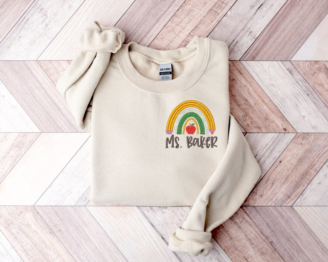 Teacher rainbow personalized sweatshirt fleece, Custom fleece with teacher name and pencil, Teach... | Etsy (US)