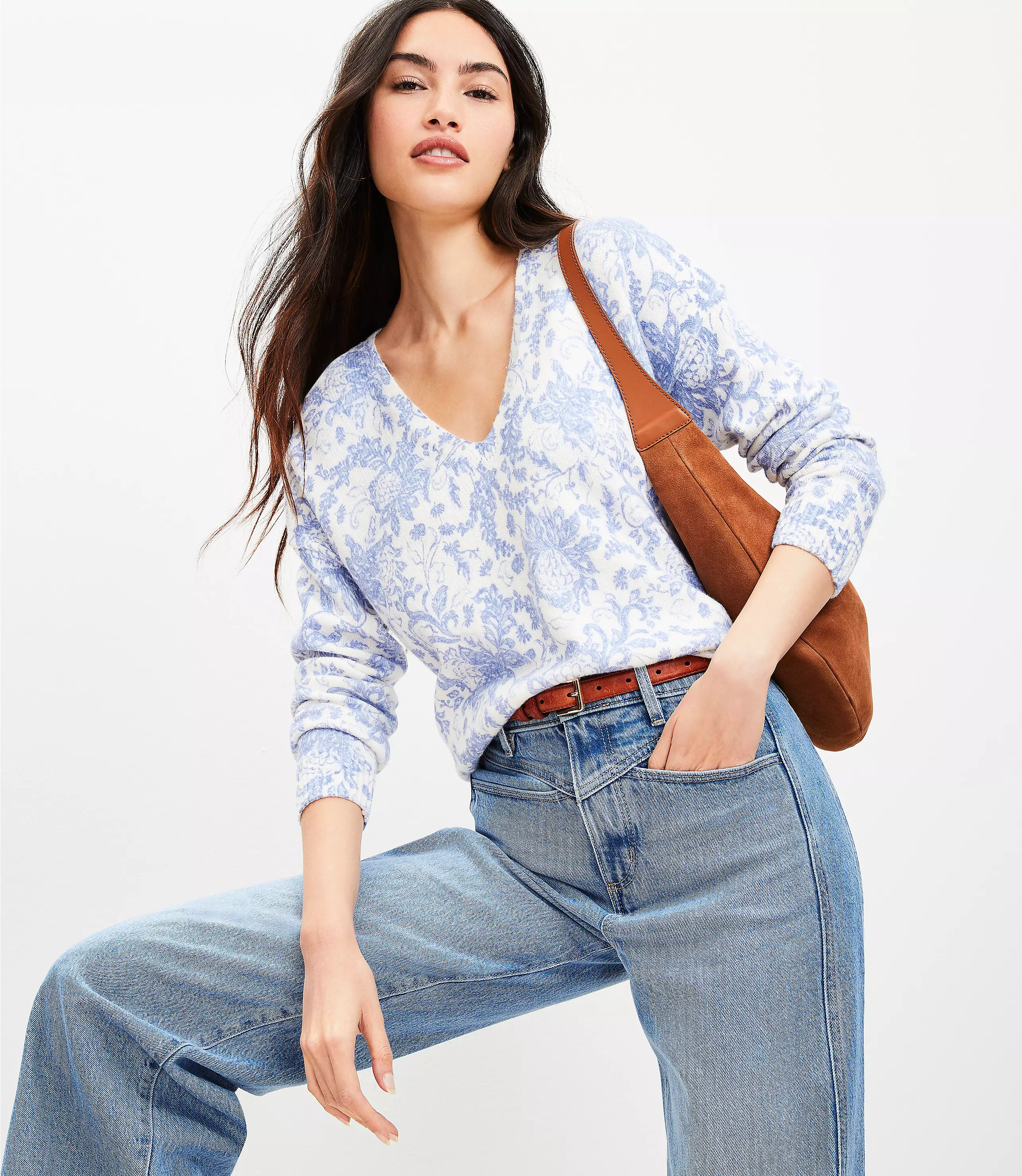 Night Bloom Relaxed V-Neck Sweater | LOFT