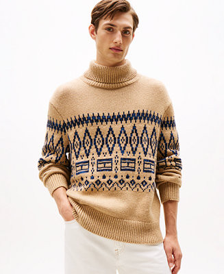 Men's Wool-Blend Fair Isle Roll Neck Sweater | Macy's