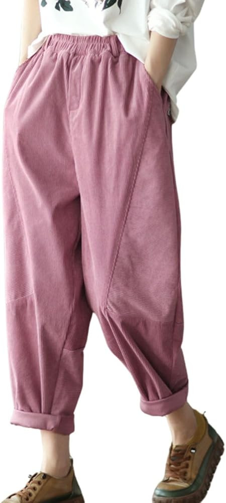 chouyatou Womens Fall Winter Loose Corduroy Pants Elastic High Waisted Straight Leg Trouser with ... | Amazon (US)