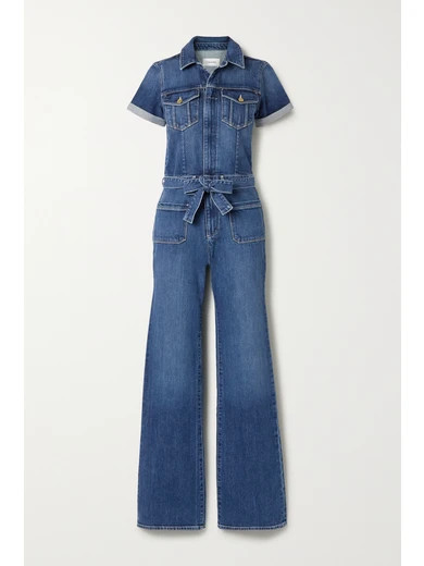 FRAME - Le Bardot Denim Jumpsuit - Mid denim | NET-A-PORTER (US)