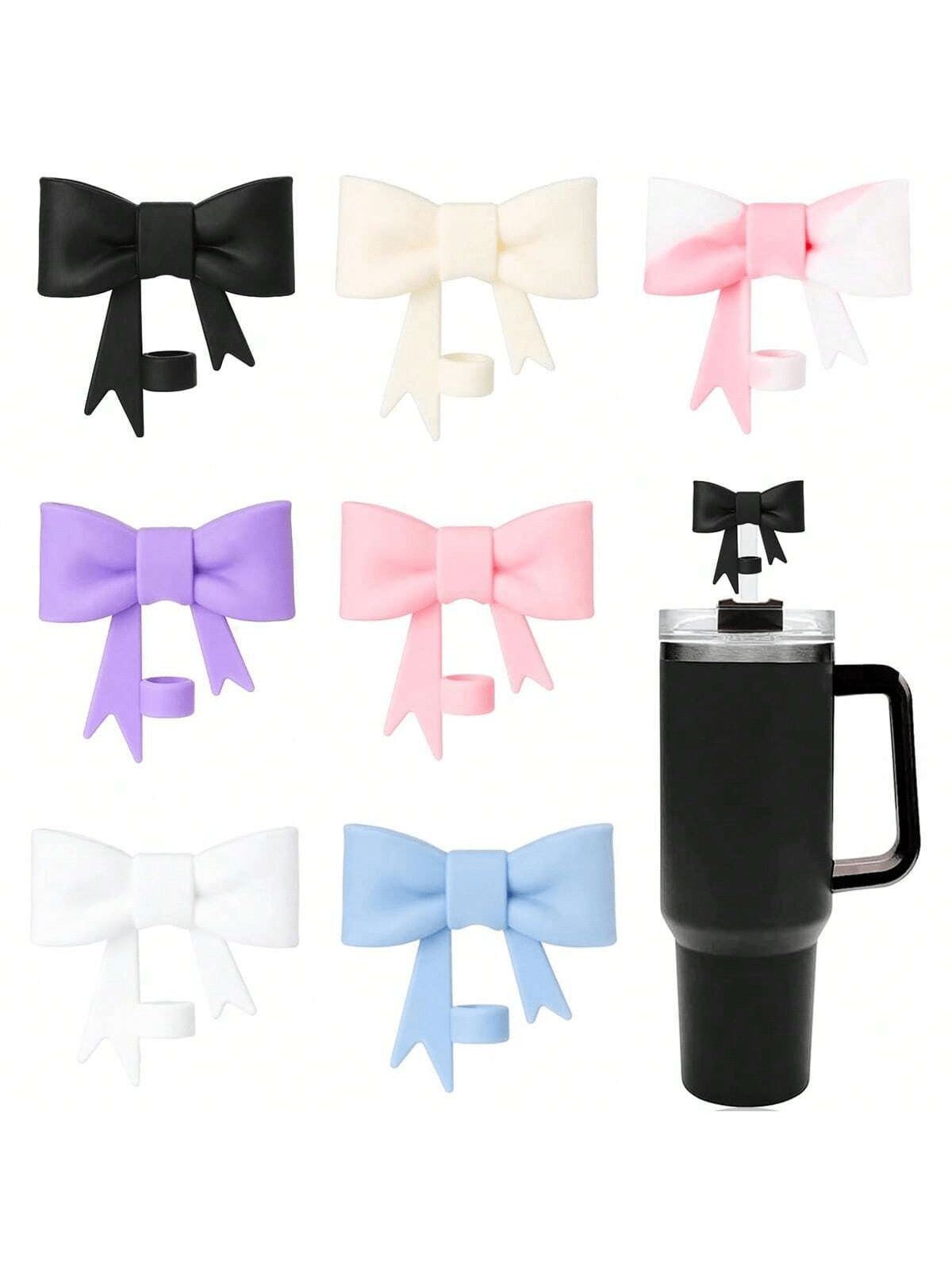 1pc/2pcs 10mm Silicone Straw Cap With Bow Design, Large Diameter Straw Dust Cover, Fit For 30&40o... | SHEIN