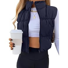Women's Crop Puffer Vest Winter Zip Up Lightweight Sleeveless Warm Outerwear Padded Coat | Amazon (US)