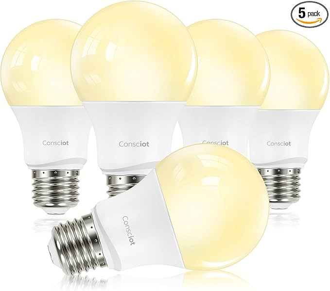 Consciot A19 LED Light Bulbs Dimmable,60W Equivalent,3000K Warm White,9W 800 Lumens,E26 Standard ... | Amazon (US)