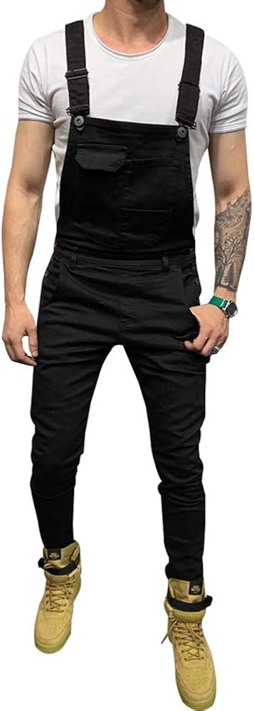 LONGBIDA Men's Denim Bib Overalls Fashion Slim Fit Jumpsuit with Pockets | Amazon (US)