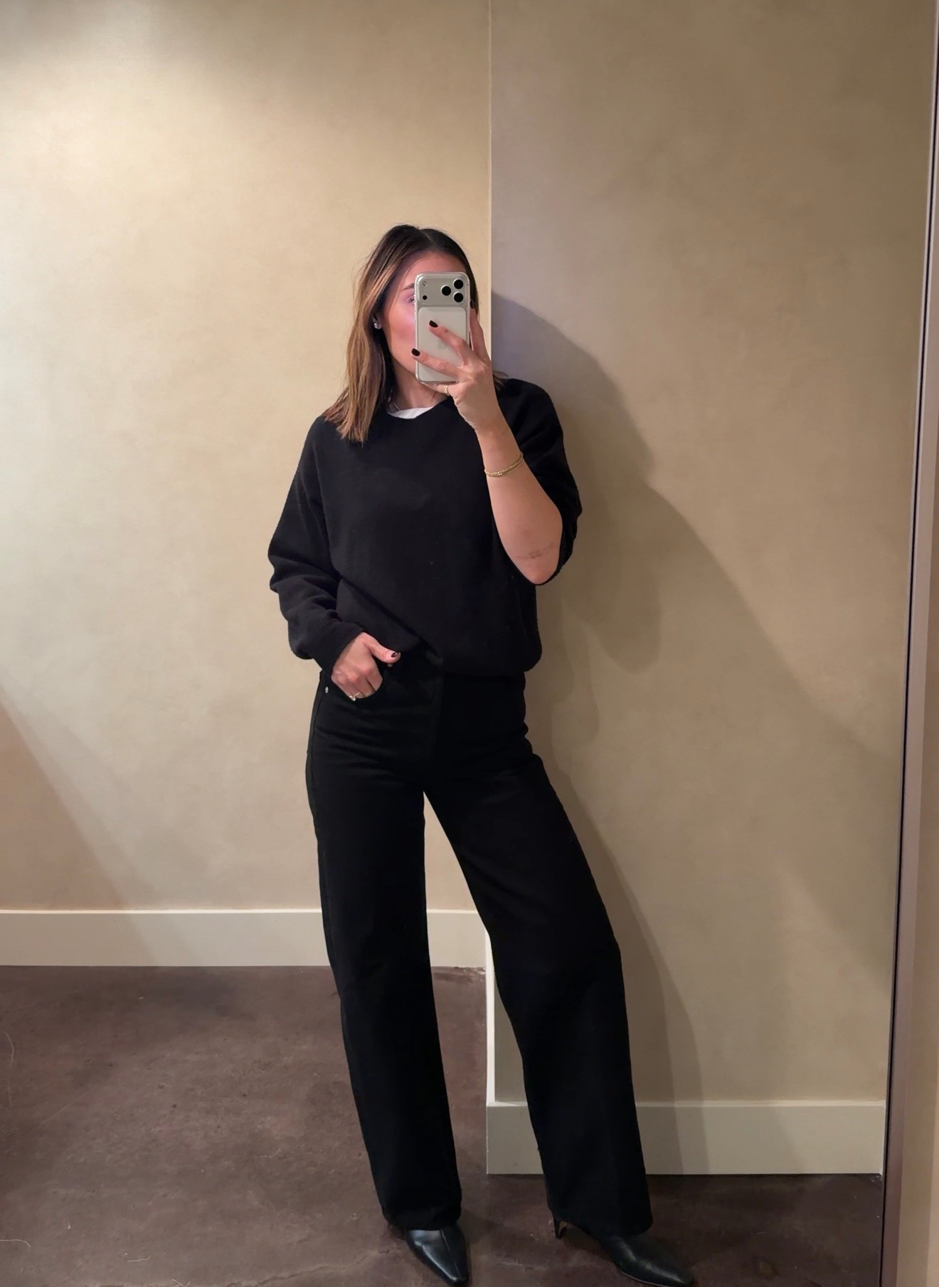 Black denim and black cashmere 

#LTKdayinmylife #LTKWorkwear #LTKTall