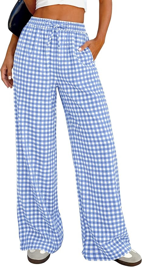 PRETTYGARDEN Gingham Pajama Pants Women Lightweight Summer Cotton PJ Bottoms Spring Wide Leg Pala... | Amazon (US)