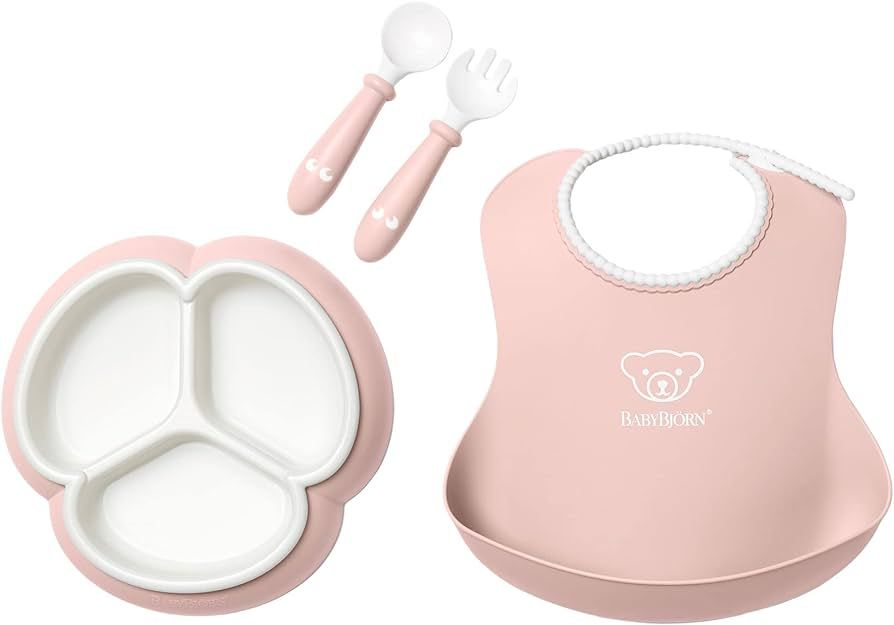 BabyBjörn Mealtime Set, 4 pcs, Powder Pink | Amazon (US)
