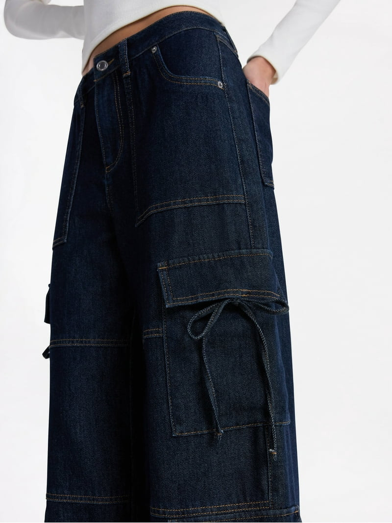 No Boundaries Bow Cargo Jeans, 30.5” Inseam, Women's | Walmart (US)