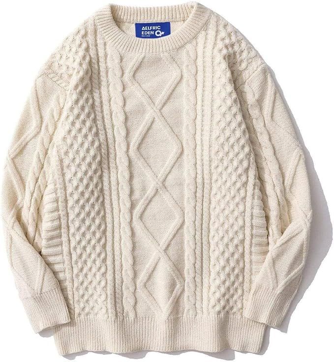 Aelfric Eden Cable Knit Sweater Women Vintage Chunky Cream Sweater Men Woven Crewneck Knitted Pul... | Amazon (US)