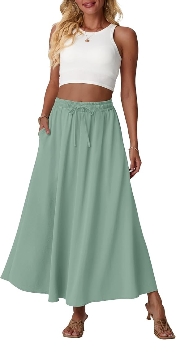 Lepunuo Women Flowy Maxi Skirts High Waisted Summer Casual Long Skirts with Pockets A-Line Elasti... | Amazon (US)