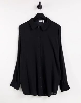 ASOS DESIGN crinkle beach shirt in black | ASOS (Global)