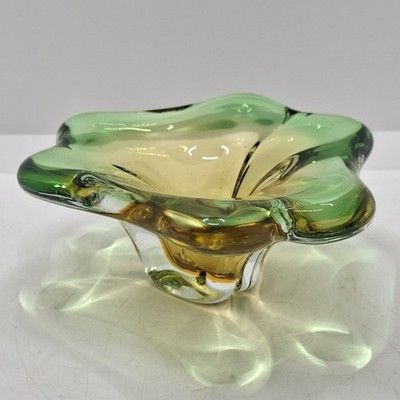 Murano Art Glass Bowl Amber Green Hand Blown Vintage | eBay UK