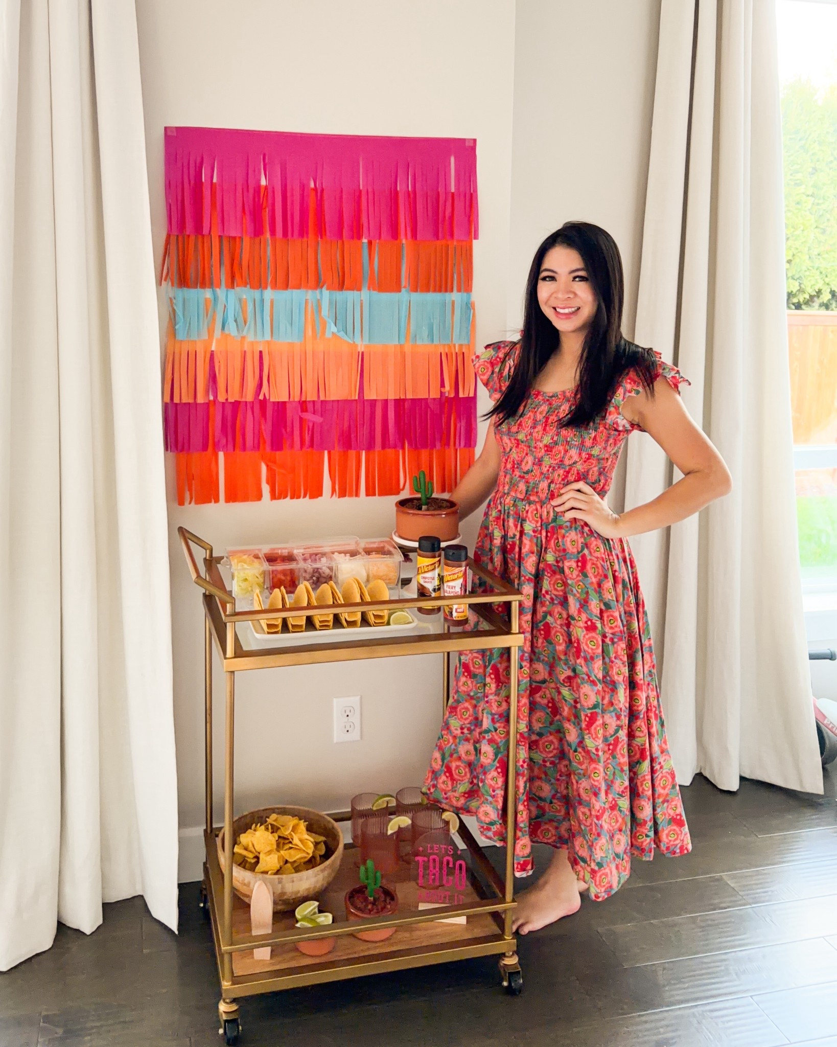 Taco bar cart set up! 

Bar cart, serving tray, acrylic signs, serving bowls, lemon squeezer, fiesta fringe garland, wine stopper

#LTKHome #LTKSeasonal