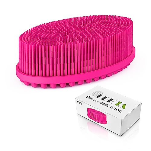 HEETA Silicone Body Scrubber, Silicone Loofah Gentle Exfoliating, 2 Side Design Silicone Boby Brush Lathers Well Easy to Clean & Durable for Removing Dead Skin and Dry Brush to Massage Skin, Hot Pink | Amazon (US)