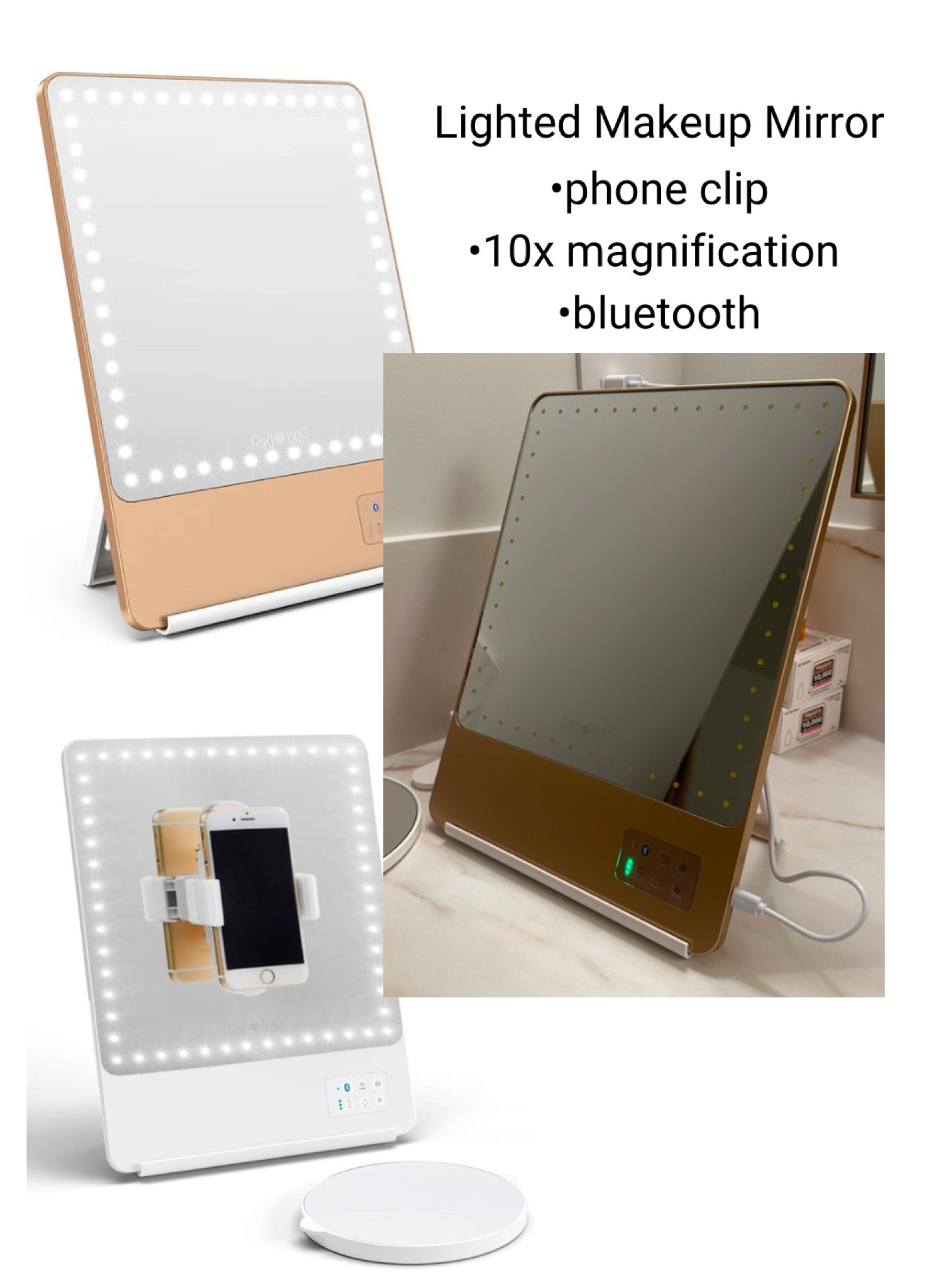 Riki loves Riki lighted makeup mirror with phone clip, 10x magnification, and bluetooth

#LTKHome #LTKBeauty