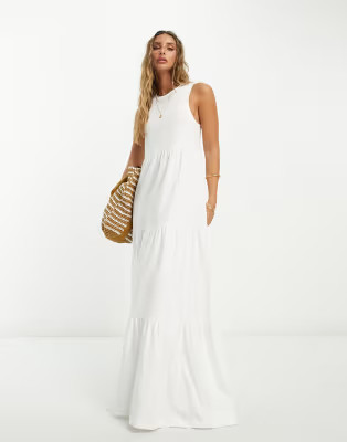 ASOS DESIGN sleeveless tiered maxi dress in white | ASOS (Global)