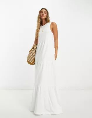 ASOS DESIGN sleeveless tiered maxi dress in white | ASOS (Global)