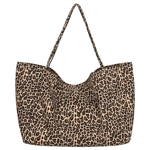 Large Leopard Print Canvas Tote Bag, Shoulder Handbag, Beach Shopping Purse | Amazon (US)