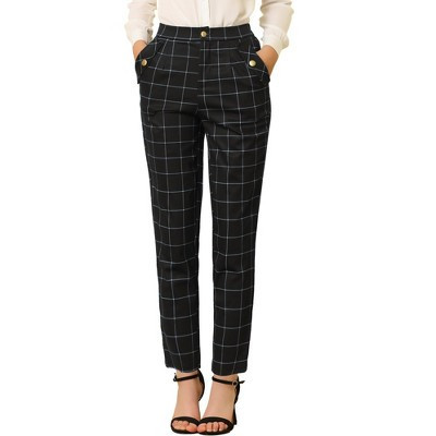 INSPIRE CHIC Women's Vintage Tartan Plaid Elastic Waist Straight Long Trousers X-Large Black | Target