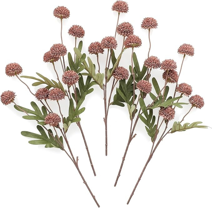 Floroom 5pcs Dusty Rose Faux Silk Mums Artificial Flowers, Bulk Fake Small Mini Chrysanthemums wi... | Amazon (US)