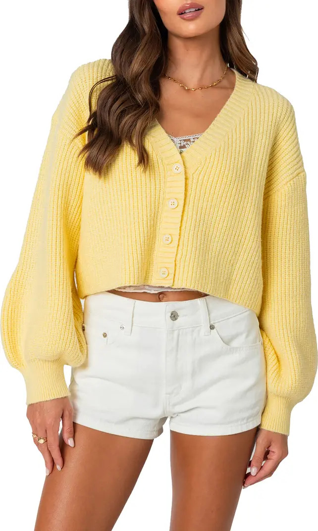 EDIKTED Sabrina Bishop Sleeve Crop Cardigan | Nordstrom | Nordstrom