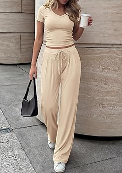 PRETTYGARDEN 2 Piece Sets for Women Summer 2026 Spring Lounge Set Matching V Neck Tops Wide Leg P... | Amazon (US)