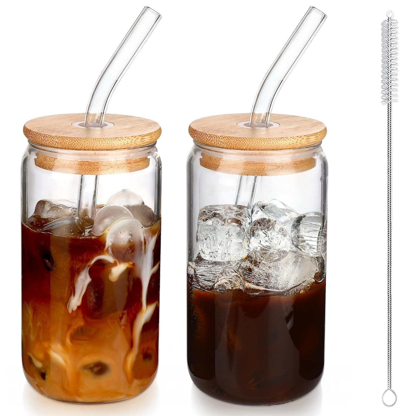 DWTS DANWEITESI Iced Coffee Cups with Lids 2 pcs,16 oz Glass Cups with Lids and Straws as Coffee ... | Amazon (US)