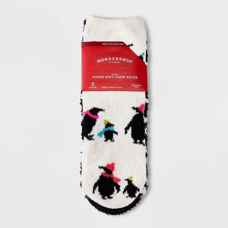 Kids' Penguins 2pk Cozy Crew Socks with Gift Card Holder - Wondershop™ White | Target
