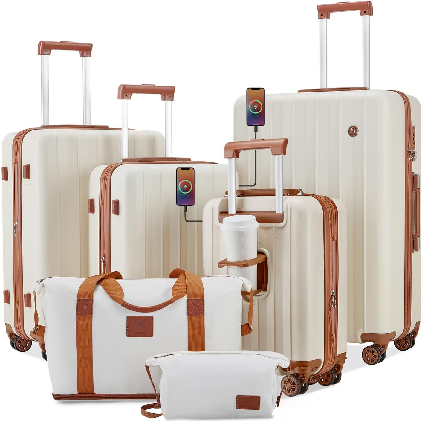 imiomo Luggage Sets 4 Piece Expandable Luggage Set, Hardside Carry on Suitcase with USB Port Cup ... | Amazon (US)
