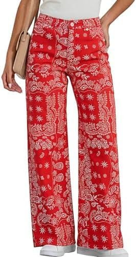 utcoco Women's Paisley Print Wide Leg Jeans High Waisted Baggy Denim Pants Casual Flowy Bandana P... | Amazon (US)