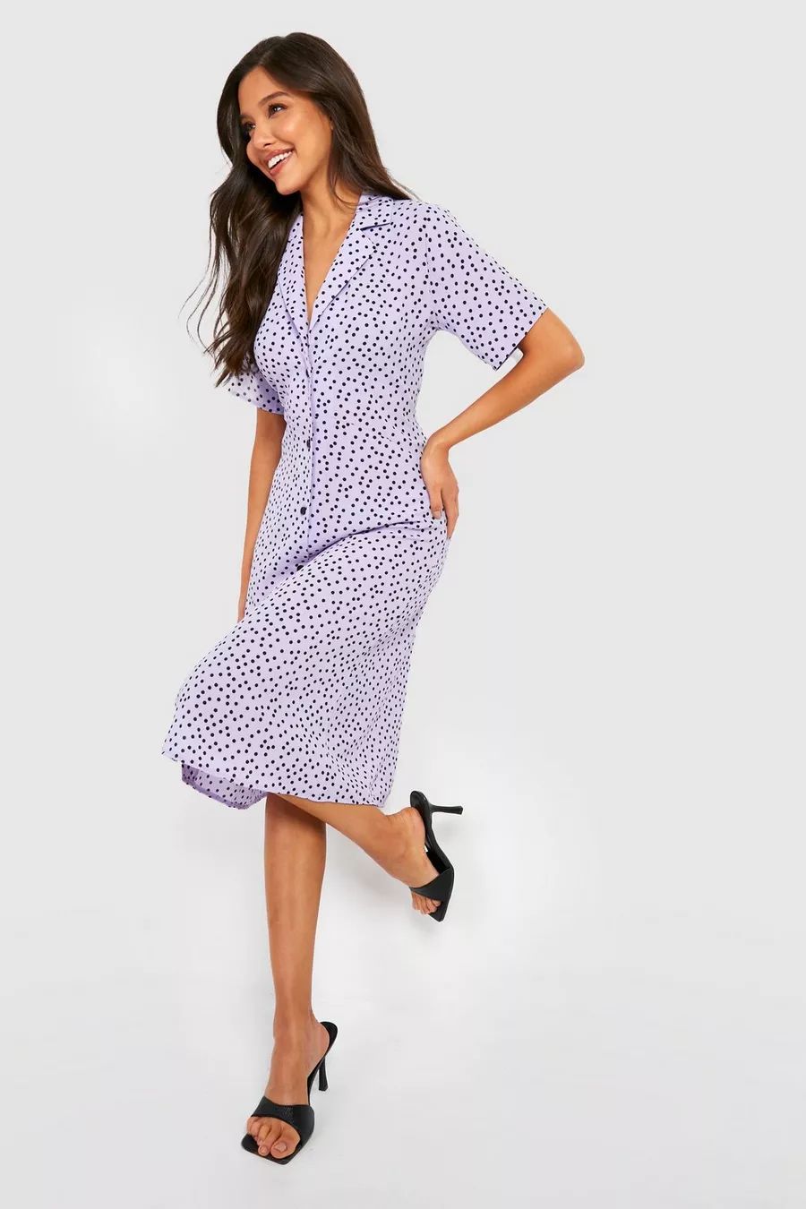 Polka Dot Shirt Style Midi Dress | Boohoo.com (US & CA)