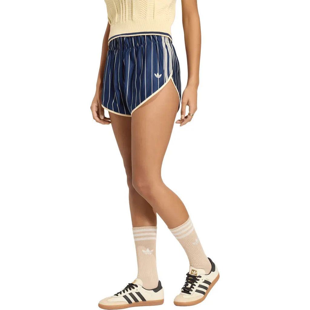 adidas Originals Pinstripe High Waist Shorts in Night Indigo/warm Vanilla at Nordstrom, Size X-Small | Nordstrom