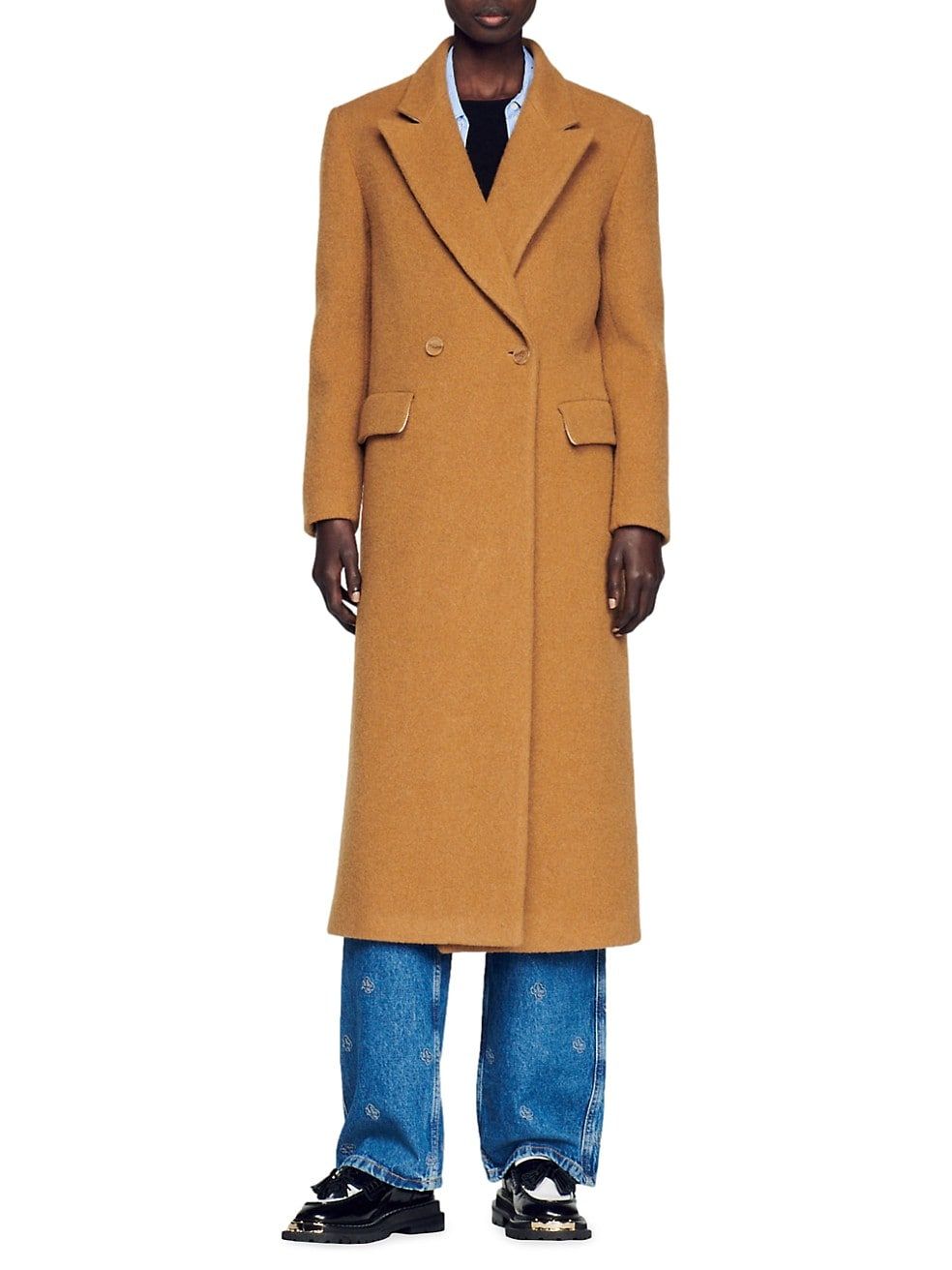Sandro Riccardo Long Double-Breasted Brushed Wool Coat | Saks Fifth Avenue