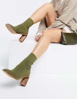 ASOS DESIGN Episode high heeled sock boots in khaki | ASOS (Global)