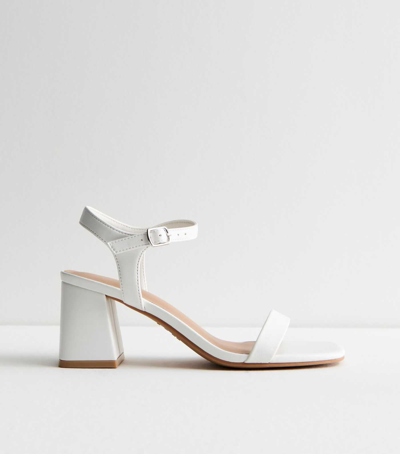 White Leather-Look 2 Part Block Heel Sandals | New Look | New Look (UK)